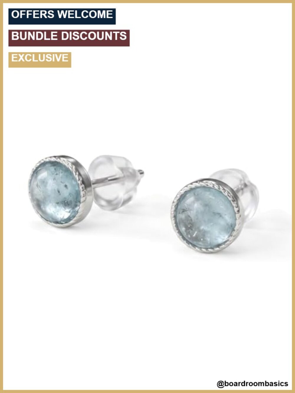 Aquamarine Stud Earrings Hypoallergenic 925 Sterling Silver Minimalist March